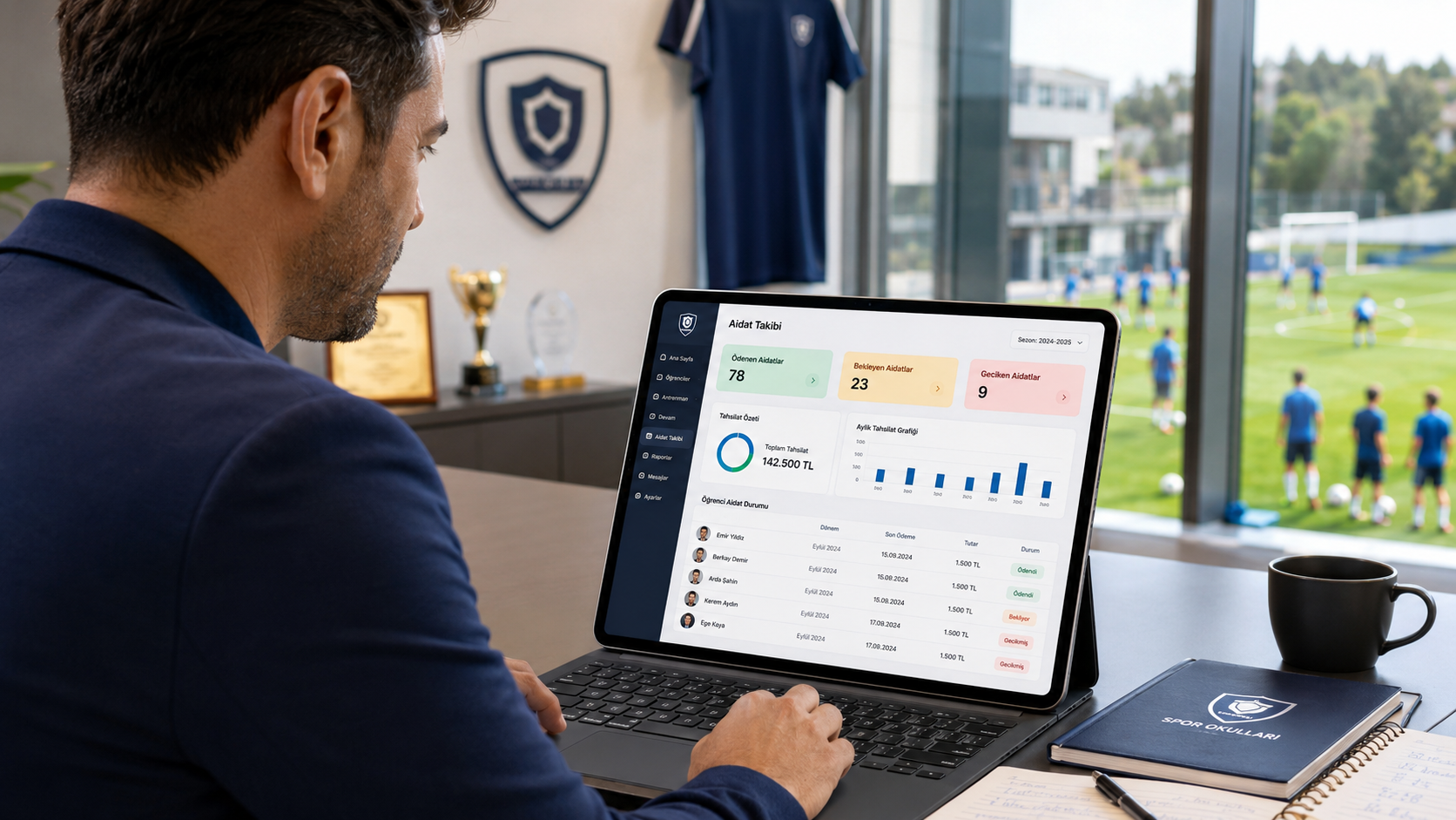 Spor okulu aidat takip programı ve online ödeme sistemi ekranı